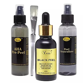 Vacos Aha Pre Peel + Black Peel + Peel Neutralizer (Pre Peel 100ml + Black Peel 30ml + Neutralizer 100ml + 1 Brush) (1Pack)