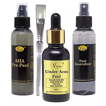 Vacos Aha Pre Peel + Under Arm Peel + Peel Neutralizer (Pre Peel 100ml + Under Arm Peel 30ml + Neutralizer 100ml + 1 Brush) (1Pack)