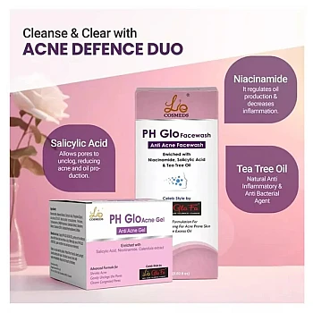Lio Cosmeds Ph Glo Acne Gel + Ph Glo Facewash (Gel 50g + Facewash 60ml) (1Pack)