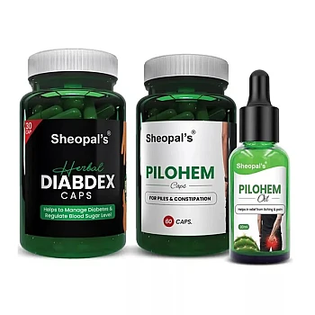 Sheopals Diabdex + Pilohem Capsules + Pilohem Oil (30Cap + 60Cap +30ml) (1Pack)