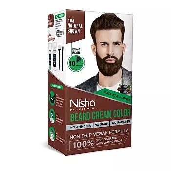 Nisha Beard Cream Color For Men 104 Natural Brown (Developer 60g + Colorant 60ml) (120g)
