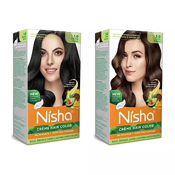Nisha Creme Hair Color Combo Natural Black And Dark Brown (Each (Color Cream 60g + Developer 60 + Conditioner 6ml) (1Pack)