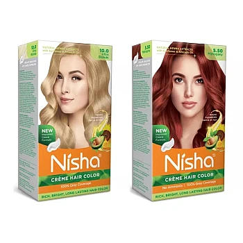 Nisha Creme Hair Color Combo Ultra Blonde And Mahogany (Each (Color Cream 60g + Developer 60 + Conditioner 6ml) (1Pack)