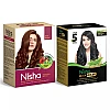 Nisha Henna Based Hair Color Red Brown And Quick Hair Colour 5 Minute Natural Black (Red Brown 1 Carton Contain 6 N Each 15g + Black 1 Carton Contain 6 N Each 10g) (1Pack)