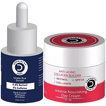 Dermistry 0.6% Retinol 5% Caffeine Ageing Under Eye Serum & Anti Aging SPF 30 Moisturizer Day Cream (Serum 30ml + Cream 50ml) (1Pack)