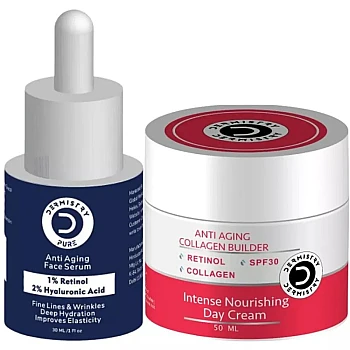 Dermistry 1% Retinol 2% Hyaluronic Acid Serum & Anti Aging SPF 30 Moisturizer Day Cream (Serum 30ml + Cream 50ml) (1Pack)