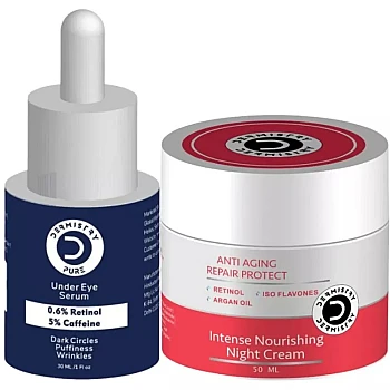 Dermistry 0.6% Retinol 5% Caffeine Under Eye Serum & Anti Ageing Repair Protect Night Cream (Serum 30ml + Cream 50ml) (1Pack)
