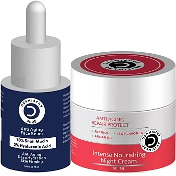 Dermistry 10% Snail Mucin 2% Hyaluronic Acid Anti Aging Face Serum & Anti Ageing Repair Protect Night Cream (Serum 30ml + Cream 50ml) (1Pack)