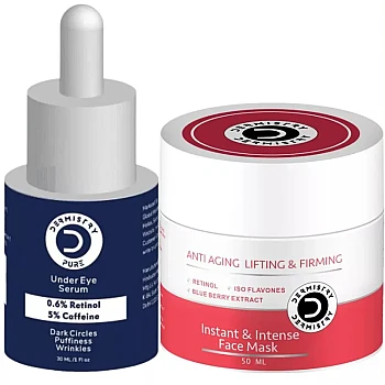 Dermistry 0.6% Retinol 5% Caffeine Under Eye Serum & Instant Intense Face Mask (Serum 30ml + Facemask 50ml) (1Pack)