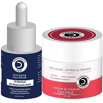 Dermistry 1% Retinol 2% Hyaluronic Acid Anti Aging Serum & Instant Intense Face Mask (Serum 30ml + Facemask 50ml) (1Pack)