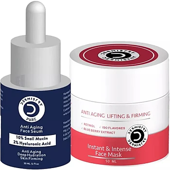 Dermistry 10% Snail Mucin 2% Hyaluronic Acid Serum & Instant Intense Face Mask (Serum 30ml + Facemask 50ml) (1Pack)