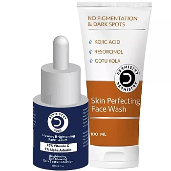 Dermistry 10% Vitamin C 1% Alpha Arbutin Glowing Brightening Face Serum & Skin Perfecting Face Wash (Serum 30ml + Facewash 100ml) (1Pack)