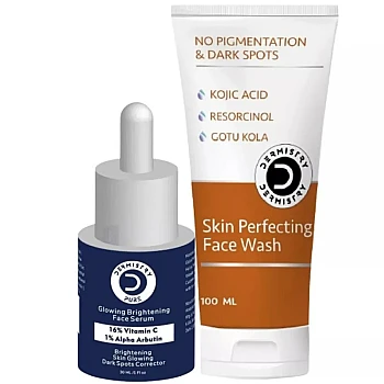 Dermistry 16% Vitamin C 1% Alpha Arbutin Glowing Brightening Serum & Skin Perfecting Face Wash (Serum 30ml + Facewash 100ml) (1Pack)