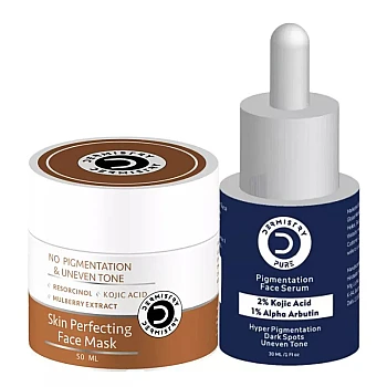 Dermistry 2% Kojic Acid 1% Alpha Arbutin Pigmentation Face Serum & Skin Perfecting Face Mask (Serum 30ml + Facemask 50ml) (1Pack)