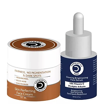 Dermistry 10% Vitamin C 1% Alpha Arbutin Glowing Brightening Face Serum & Skin Perfecting Face Cream (Serum 30ml + Cream 50ml) (1Pack)