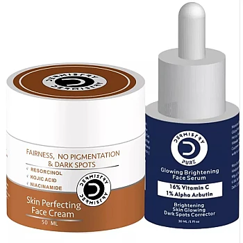 Dermistry 16% Vitamin C 1% Alpha Arbutin Glowing Brightening Face Serum & Skin Perfecting Face Cream (Serum 30ml + Cream 50ml) (1Pack)