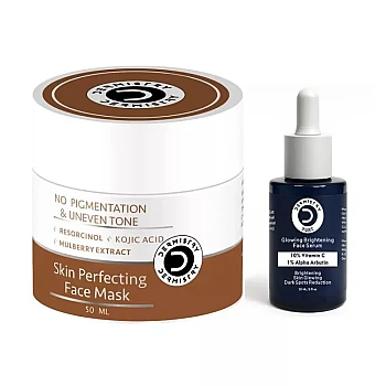 Dermistry 10% Vitamin C 1% Alpha Arbutin Glowing Brightening Face Serum & Skin Perfecting Face Mask (Serum 30ml + Facemask 50ml) (1Pack)