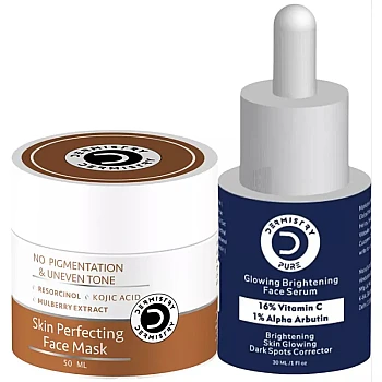 Dermistry 16% Vitamin C 1% Alpha Arbutin Glowing Brightening Face Serum & Skin Perfecting Pack Mask (Serum 30ml + Facemask 50ml) (1Pack)
