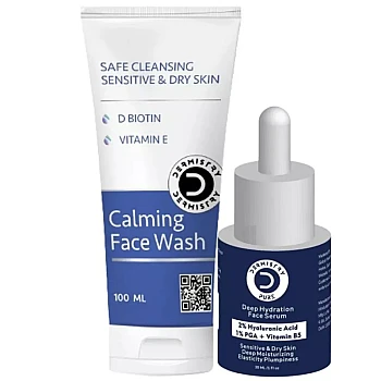 Dermistry 2% Hyaluronic Acid 1% PGA + Vitamin B5 Deep Hydration Face Serum & Calming Face Wash (Serum 30ml + Facewash 100ml) (1Pack)
