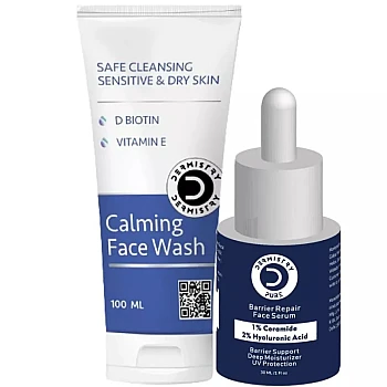 Dermistry 1% Ceramides 2% Hyaluronic Acid Barrier Repair Face Serum & Calming Face Wash (Serum 30ml + Facewash 100ml) (1Pack)