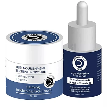Dermistry 2% Hyaluronic Acid 1% PGA + Vitamin B5 Deep Hydration Face Serum & Calming Soothening Face Cream (Serum 30ml + Cream 50ml) (1Pack)