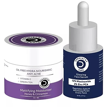 Dermistry 12% Niacinamide 2% Zinc PCA Glownig Face Serum & Mattifying Moisturizer Cream (Serum 30ml + Cream 50ml) (1Pack)