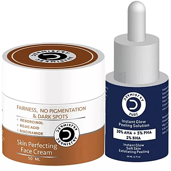 Dermistry 30% AHA 5% PHA 2% BHA Instant Glow Peeling Solution Face Serum & Skin Perfecting Face Cream (Serum 30ml + Cream 50ml) (1Pack)