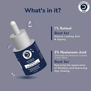 Dermistry 1% Retinol 2% Hyaluronic Acid Anti Ageing Face Serum & Hydra Nourishing Sunscreen SPF 50+++ (Serum 30ml + Sunscreen 50ml) (1Pack)