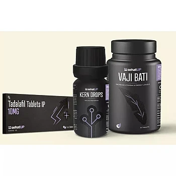 SehatUP Tadalafil Tablets Ip (10mg) + Kern Drops + Vaji Bati Tablets (4Tab + 30ml + 30Tab) (1Pack)