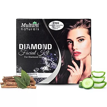 Multani Naturals Diamond Facial Kit For Diamond Glow (Cleansing Cream 20ml + Massage Cream 20ml + Face Scrub 20ml + Face Pack 20ml + Massage Gel 20ml) (100g)