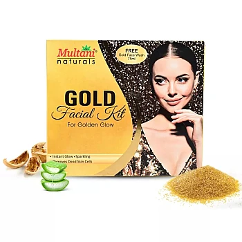 Multani Naturals Gold Facial Kit Contains For Golden Glow (Cleansing Cream 20ml + Massage Cream 20ml + Face Scrub 20ml + Face Pack 20ml + Massage Gel 20ml) (100g)