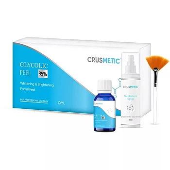 Crusmetic Glycolic 35% Peel + Neutralizer Solution + Brush+ Disifected Cotton Swab Stick (10ml + 30ml + 1 brush + 2 pcs Stick) (1Pack)