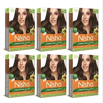 Nisha Creme Hair Color 7.53 Chocolate Blonde (Colorant 20g + Developer 20ml) (1Pack, Pack of 6)