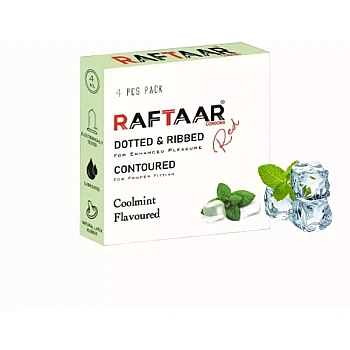 Raftaar Dotted & Ribbed Contoured Strawberry & Vanilla + Chocolate & Hazelnut + Coolmint Flavoured Condoms (Each 4Pcs) (1Pack)