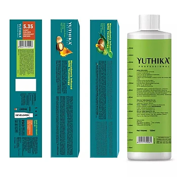 Yuthika 5.35 Light Golden Mahogany Brown Hair Colour + Developer 30 Volume 9% (Hair Color 100g + Developer 150ml) (1Pack)