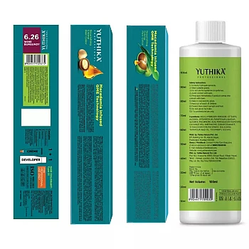 Yuthika 6.26 Wine Burgundy Hair Colour + Developer 30 Volume 9% (Hair Color 100g + Developer 100ml) (1Pack)