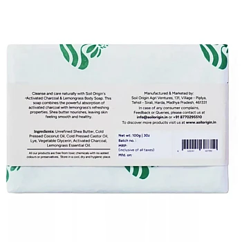 Soil Origin ⁠⁠Activated Charcoal & Lemongrass Body Soap With Shea Butter (100g)