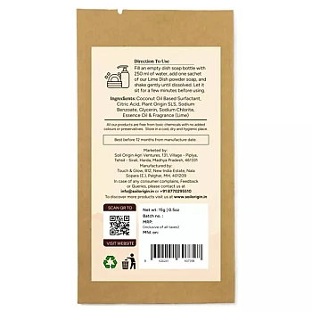 Soil Origin Lime Dishwash (Powder To Liquid) (250ml)
