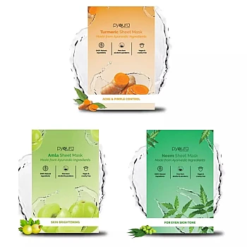 Pyoura Face Sheet Mask Skin Clarifying Kit (Turmeric + Amla + Neem) (23g, Pack of 3)
