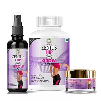 Zenius Hip Grow Oil + Hip Grow Capsules + Hip Grow Cream (50ml Oil + 60cap + 50g Cream) (1Pack)