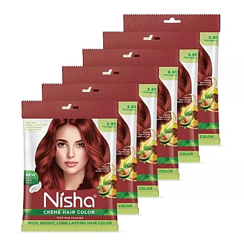 Nisha Creme Hair Color 5.50 Mahogany (Pouch Pack) (Colorant 20g + Developer 20ml) (1Pack, Pack of 6)