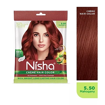 Nisha Creme Hair Color 5.50 Mahogany (Pouch Pack) (Colorant 20g + Developer 20ml) (1Pack, Pack of 6)