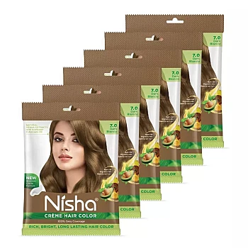 Nisha Creme Hair Color 7.0 Dark Blonde (Pouch Pack) (Colorant 20g + Developer 20ml) (1Pack, Pack of 6)