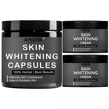 Ayudiva Herbals Skin Whitening Capsules With Skin Whitening Cream Combo (60 capsules + 2 Pack 50g cream) (1Pack, Pack of 3)