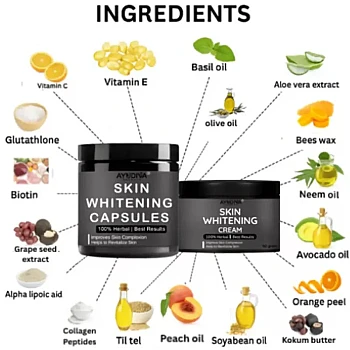 Ayudiva Herbals Skin Whitening Capsules With Skin Whitening Cream Combo (60 capsules + 2 Pack 50g cream) (1Pack, Pack of 3)
