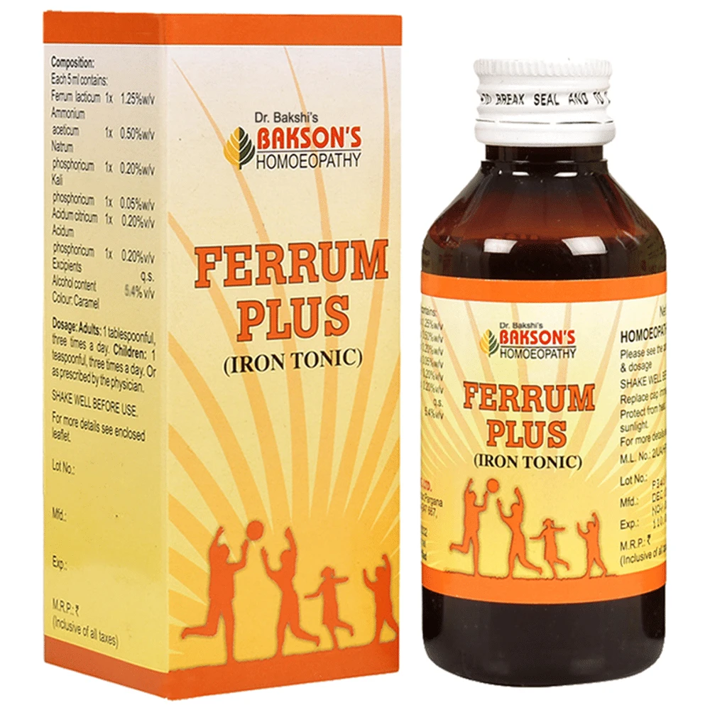 Bakson's Homeopathy Ferrum Plus Iron Tonic bottle of 115 ml Tonic