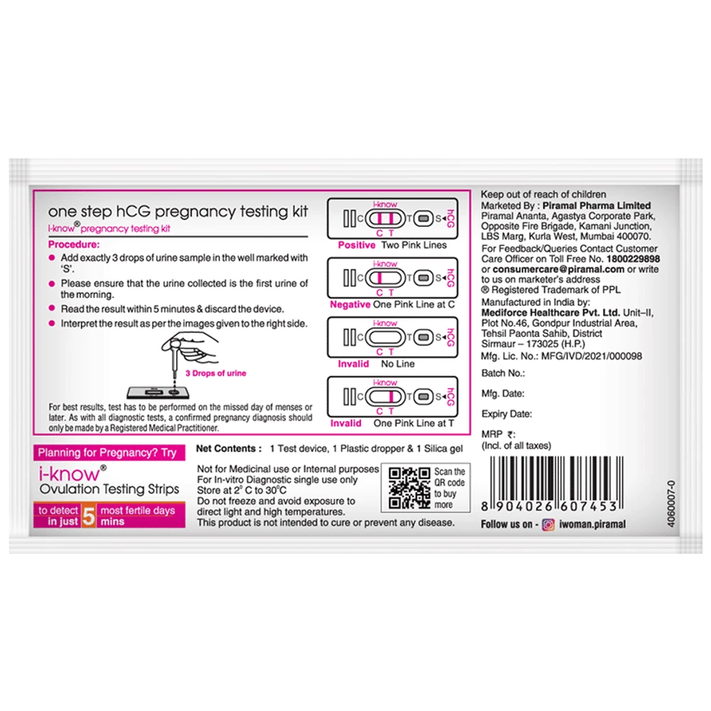i-Know Pregnancy Test kit | Fast Result in 5 min | Home based urine test | Women's intimate Range box of 1 Test Kit
