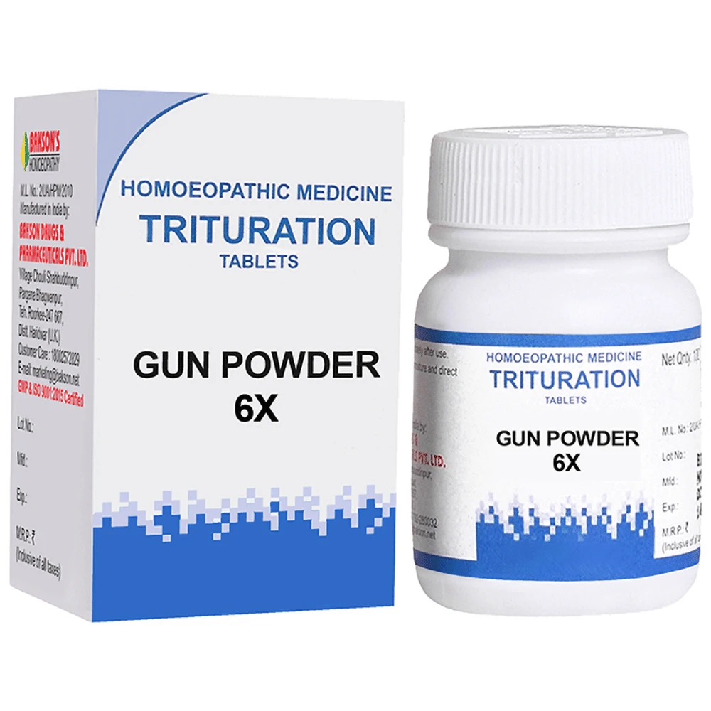 Bakson's Homeopathy Gun Powder Trituration Tablet 6X bottle of 100 trituration tablets