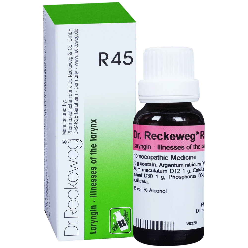 Dr. Reckeweg R45 Illnesses Of The Larynx Drop bottle of 22 ml Drop