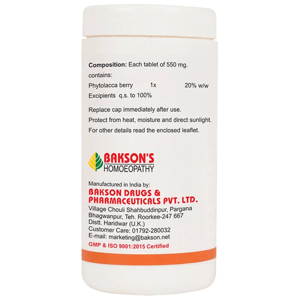 Bakson's Homeopathy Phytolacca Berry Tablet bottle of 200 tablets